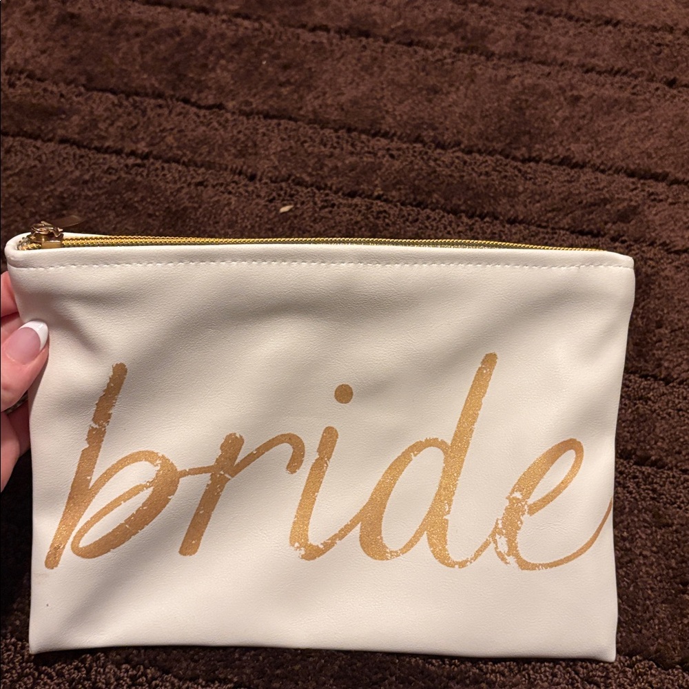 Bride zipper pouch with gold detailing and zipper